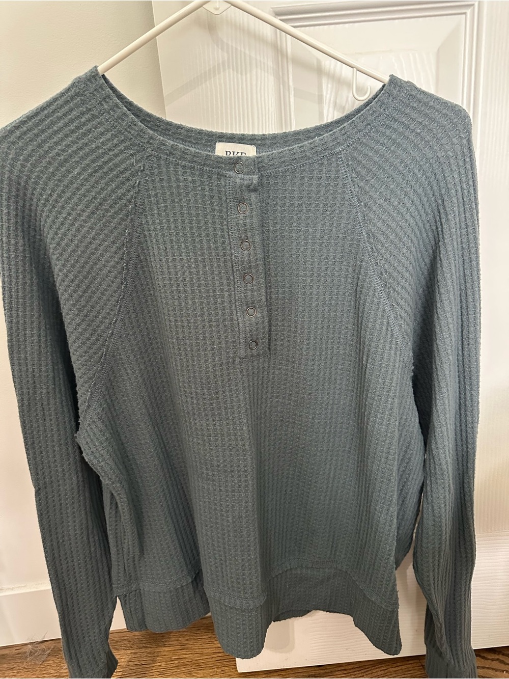 BKE Waffle Henley Top in Slate Blue